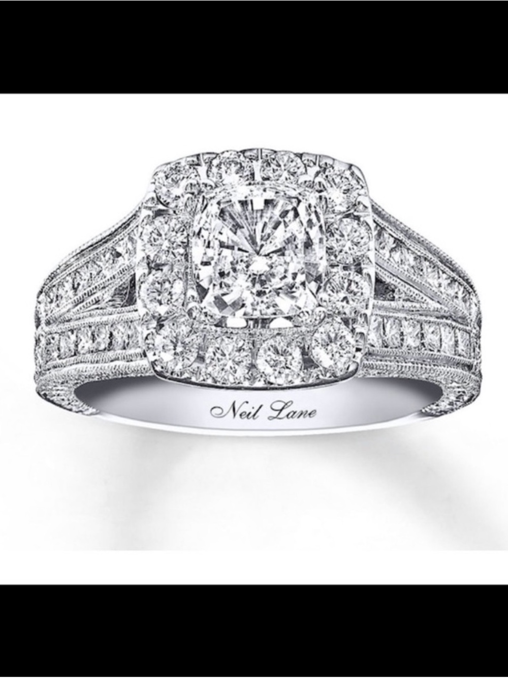 Neil Lane White Gold Cushion Halo Diamond Ring